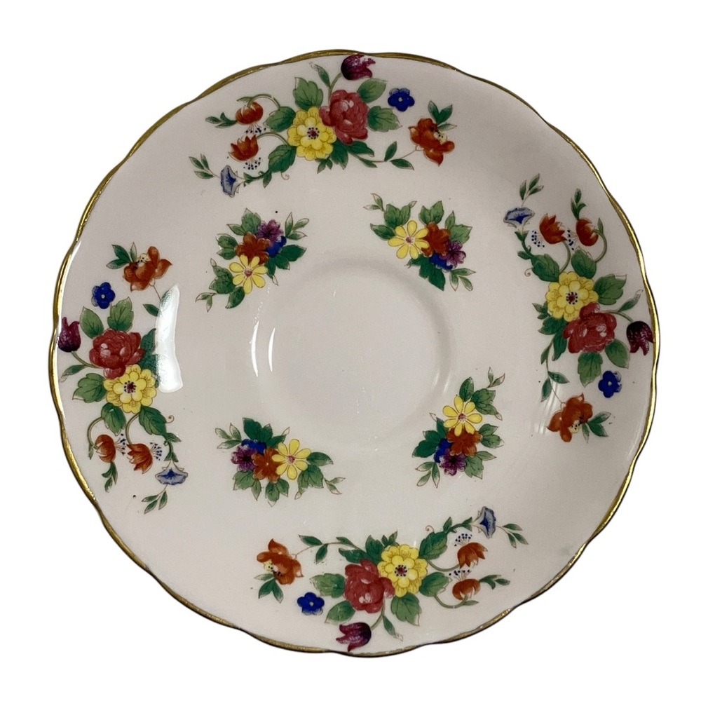 Vintage Tuscan Fine English Bone China Floral Gold Tone Trim Saucer